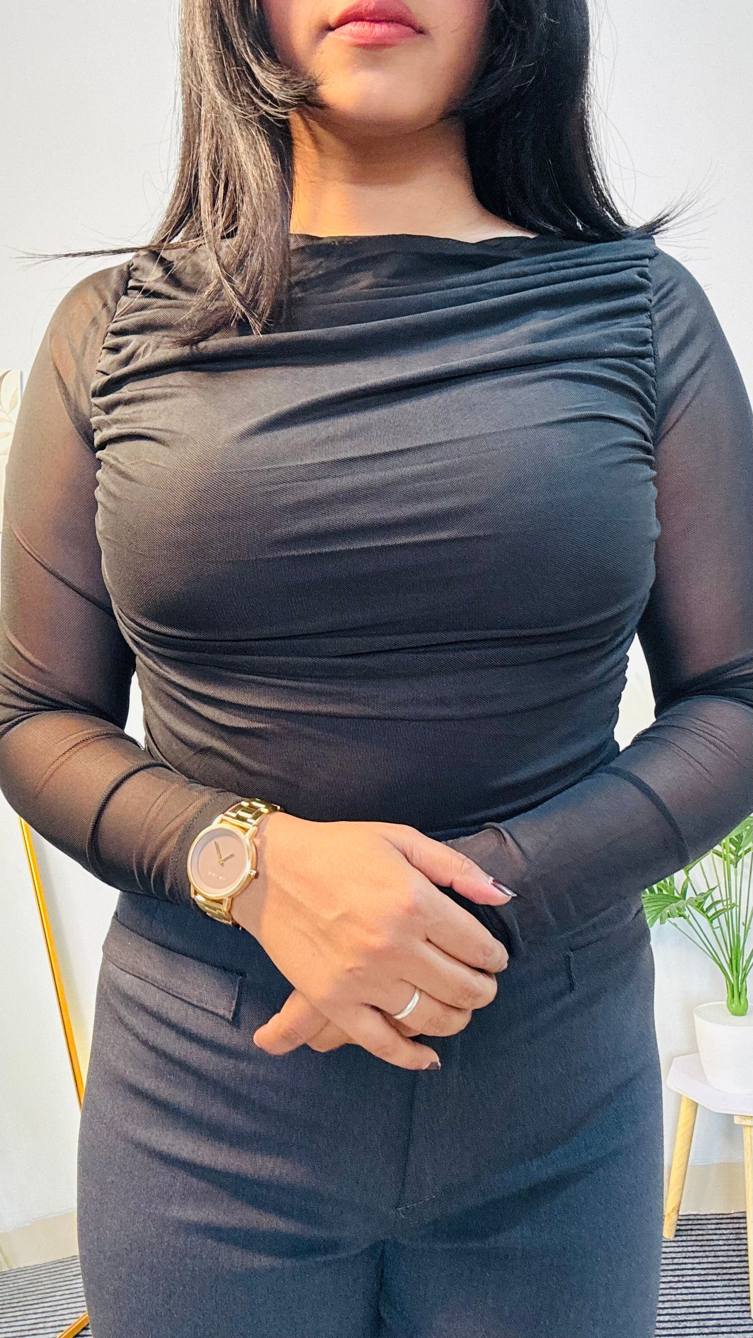 Black Bodysuit Full Sleeves Fit Style