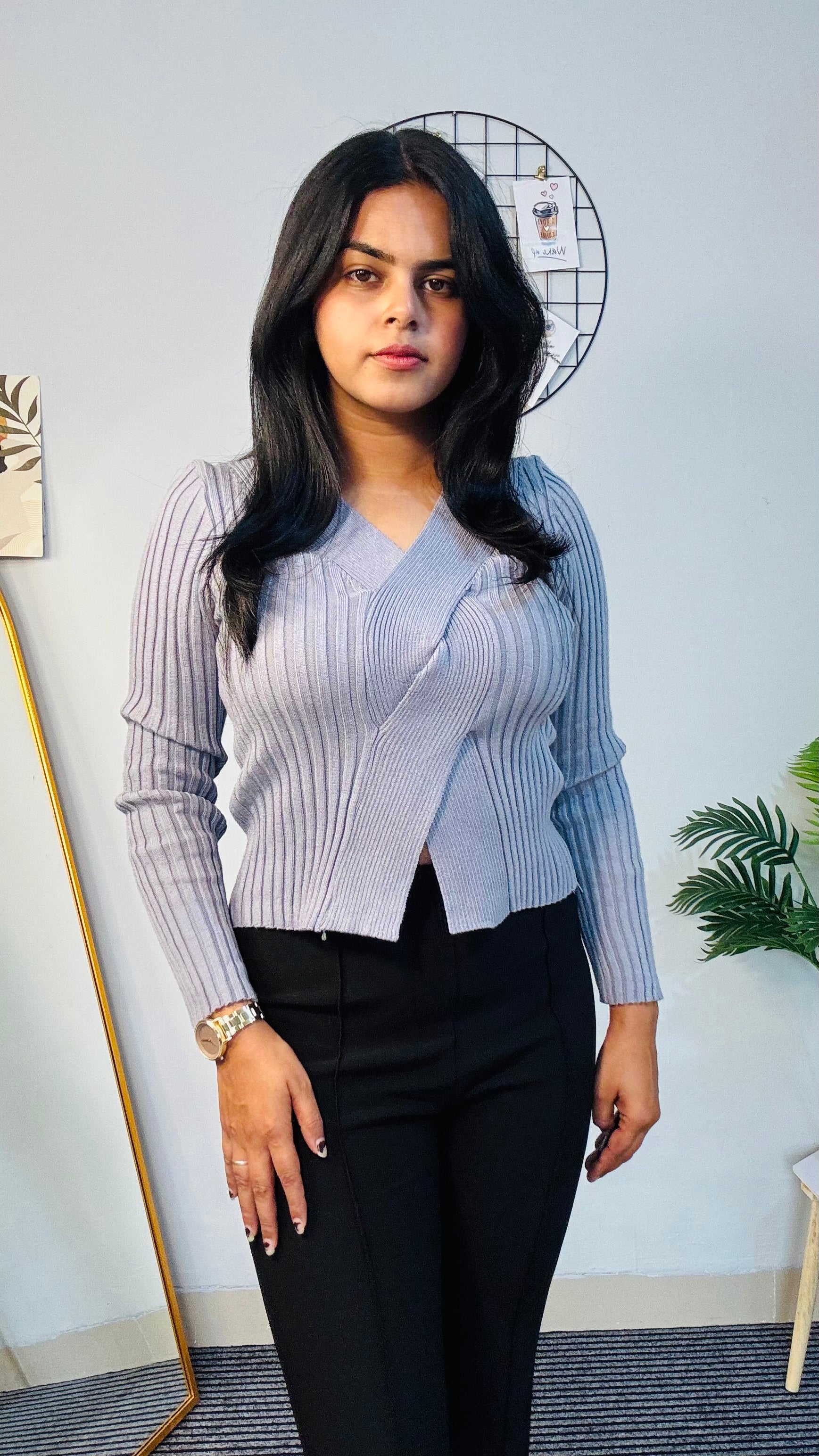 Grey Aura Knit Wrap Top