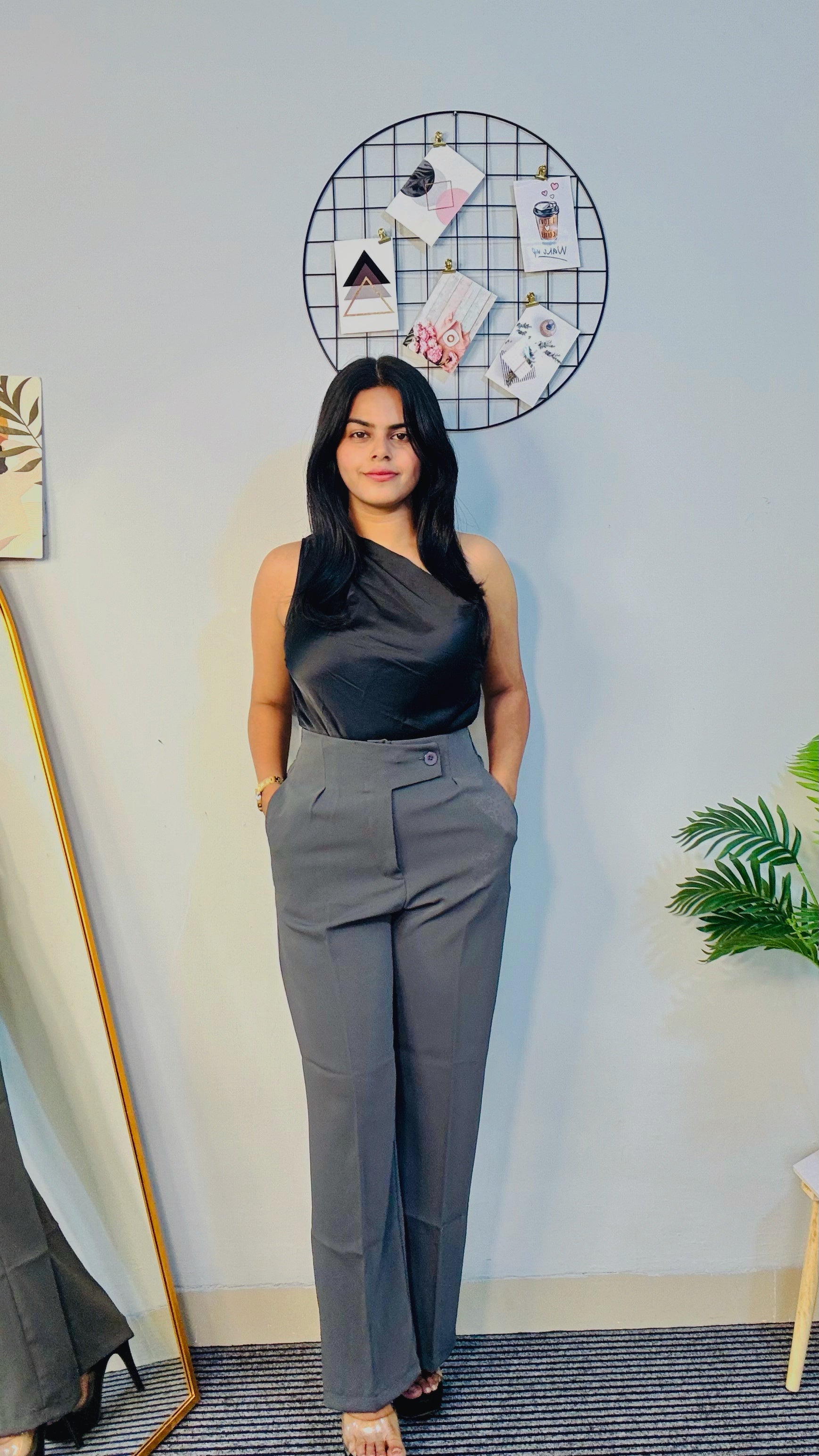 Black Satin One-Shoulder Draped Bodysuit