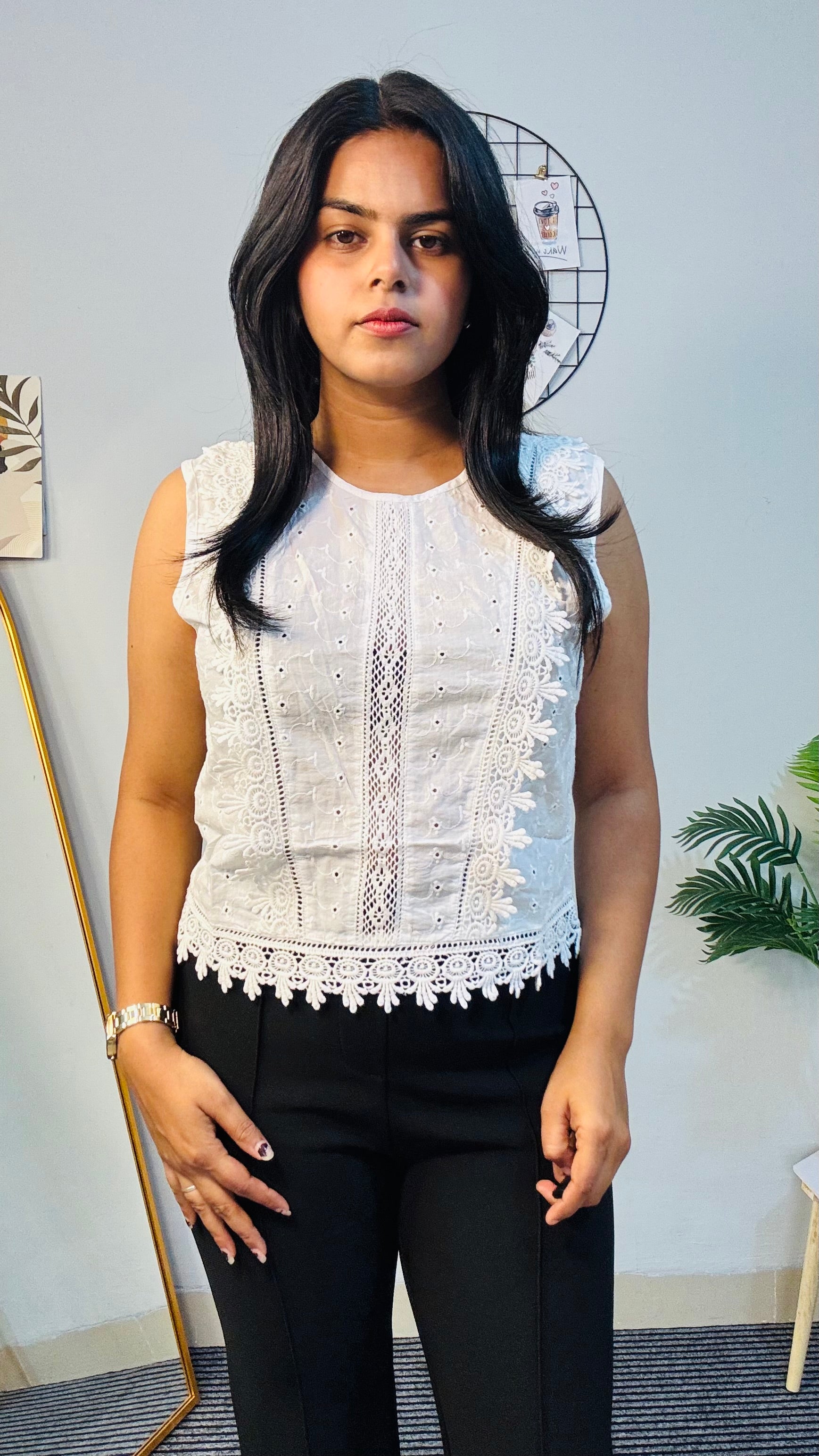 Classic White Crochet Trim Blouse