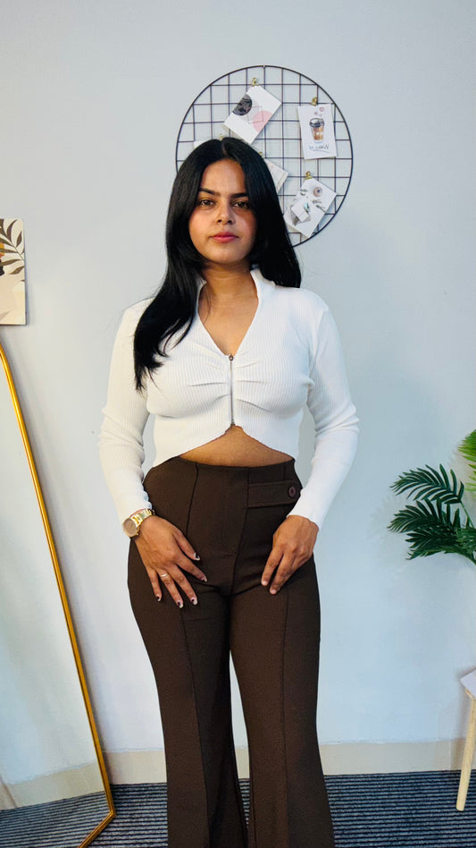 White Zipper Ripped Fit Top