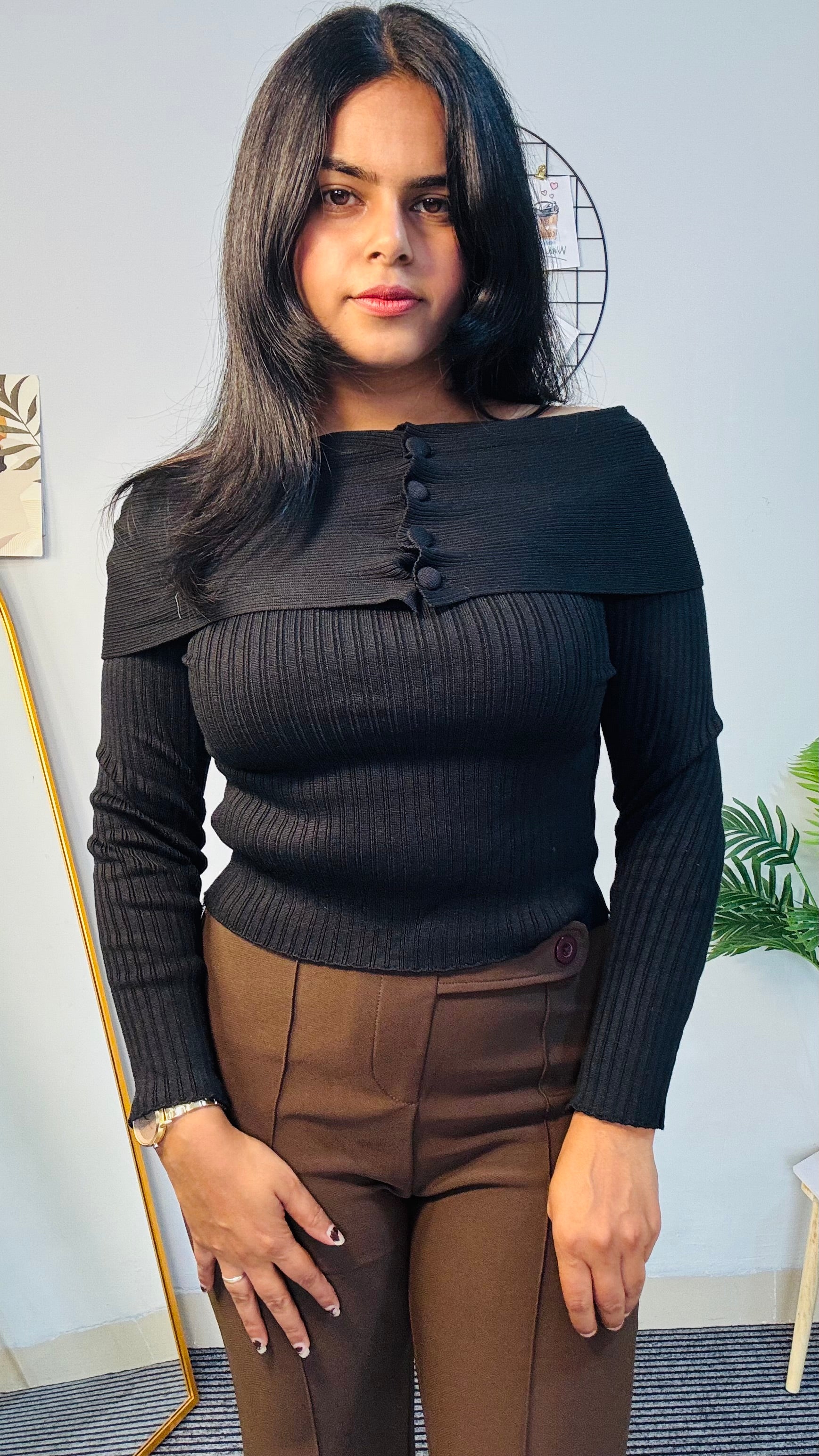 Black Soft Touch Neck Top