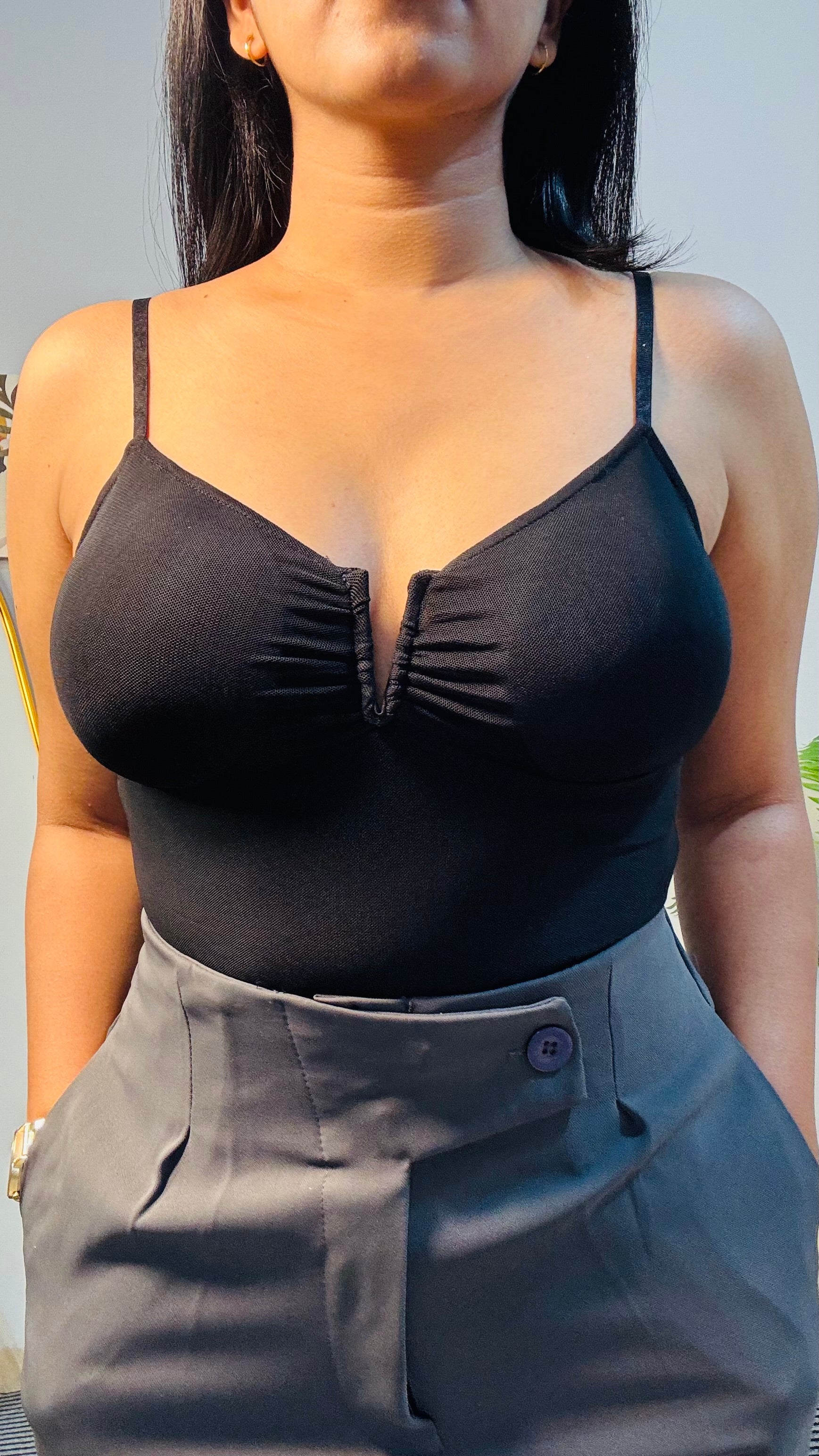 Bodysuit V-Wire Ruched Black