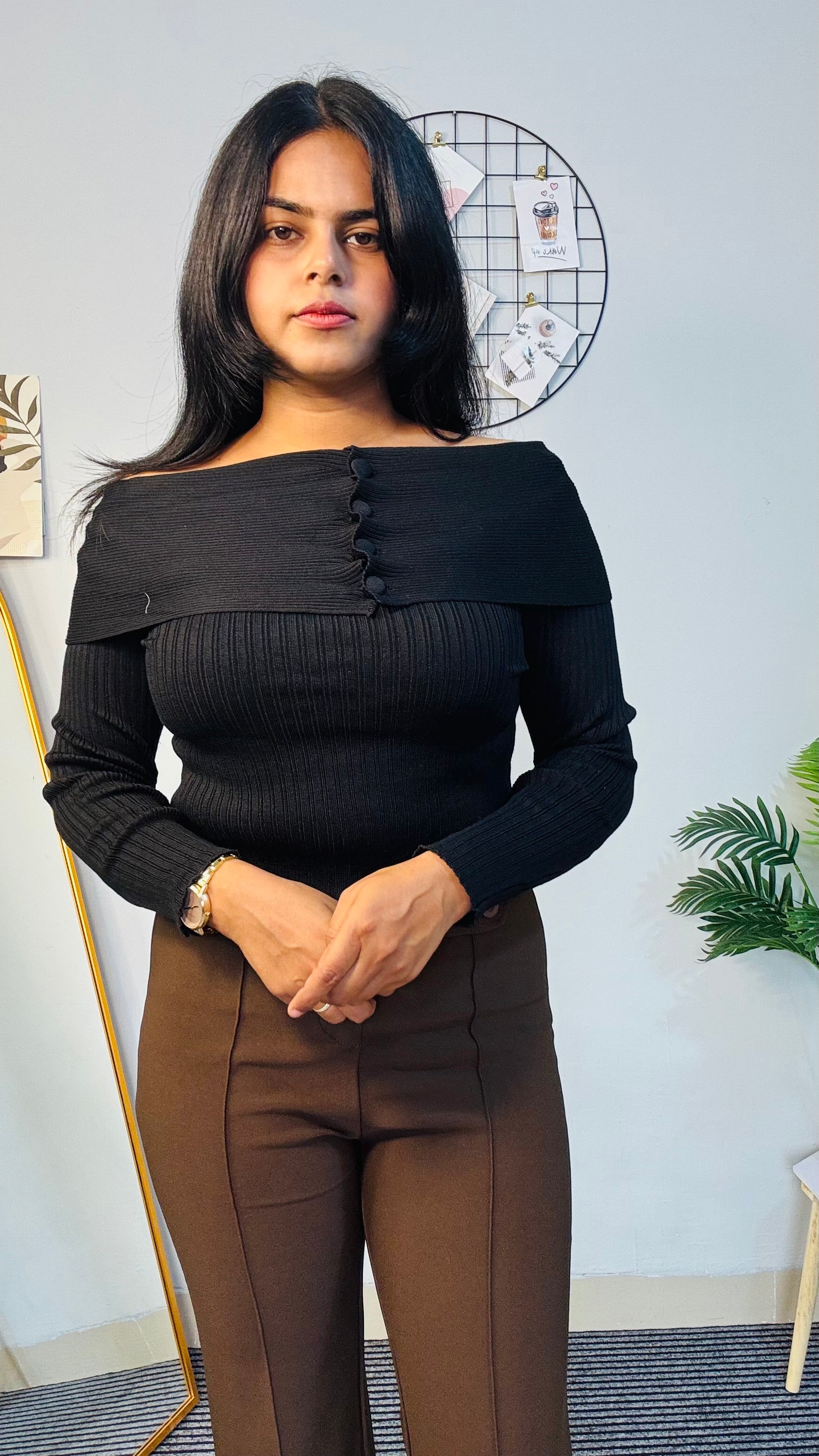 Black Soft Touch Neck Top