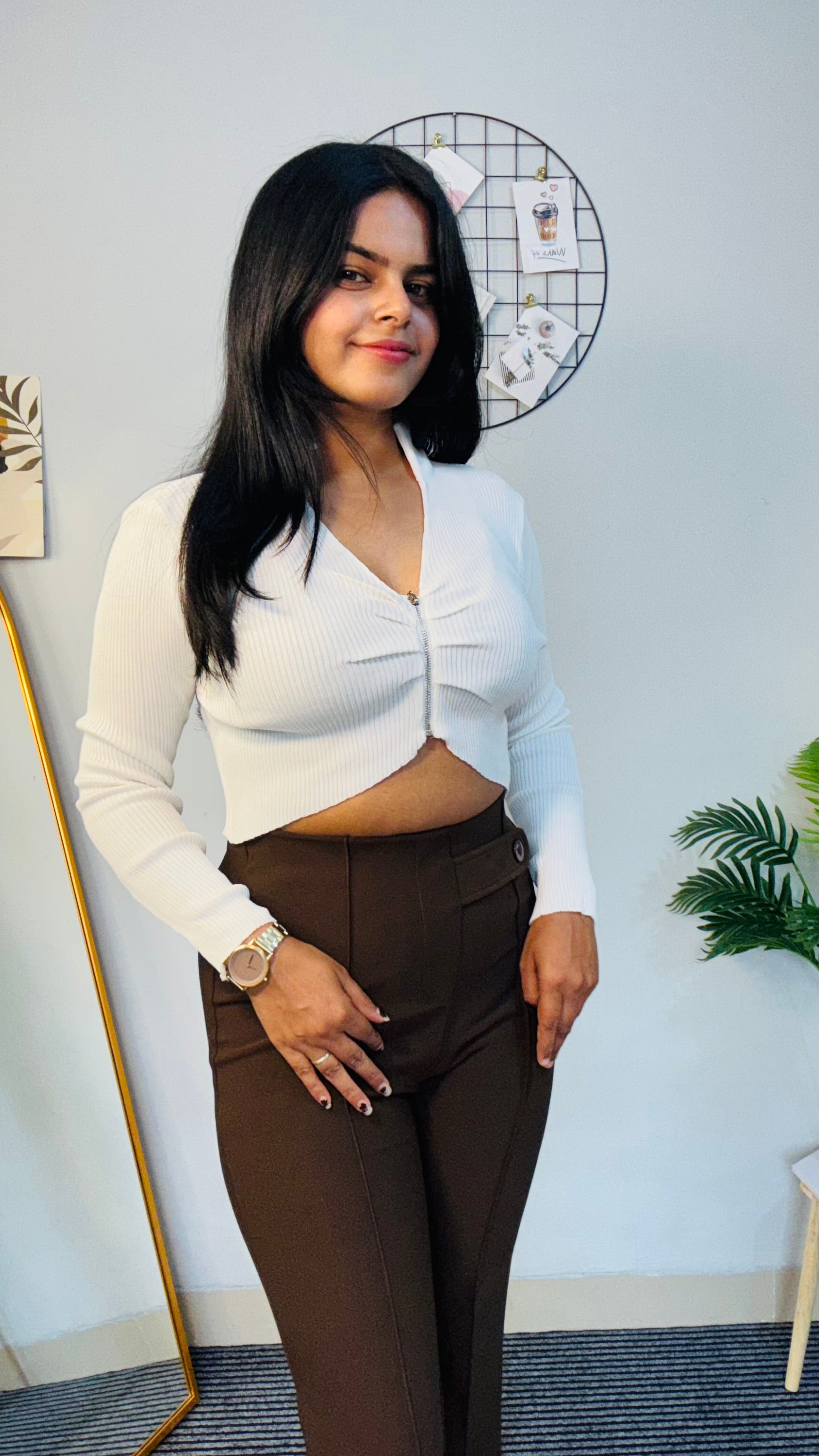 White Zipper Ripped Fit Top