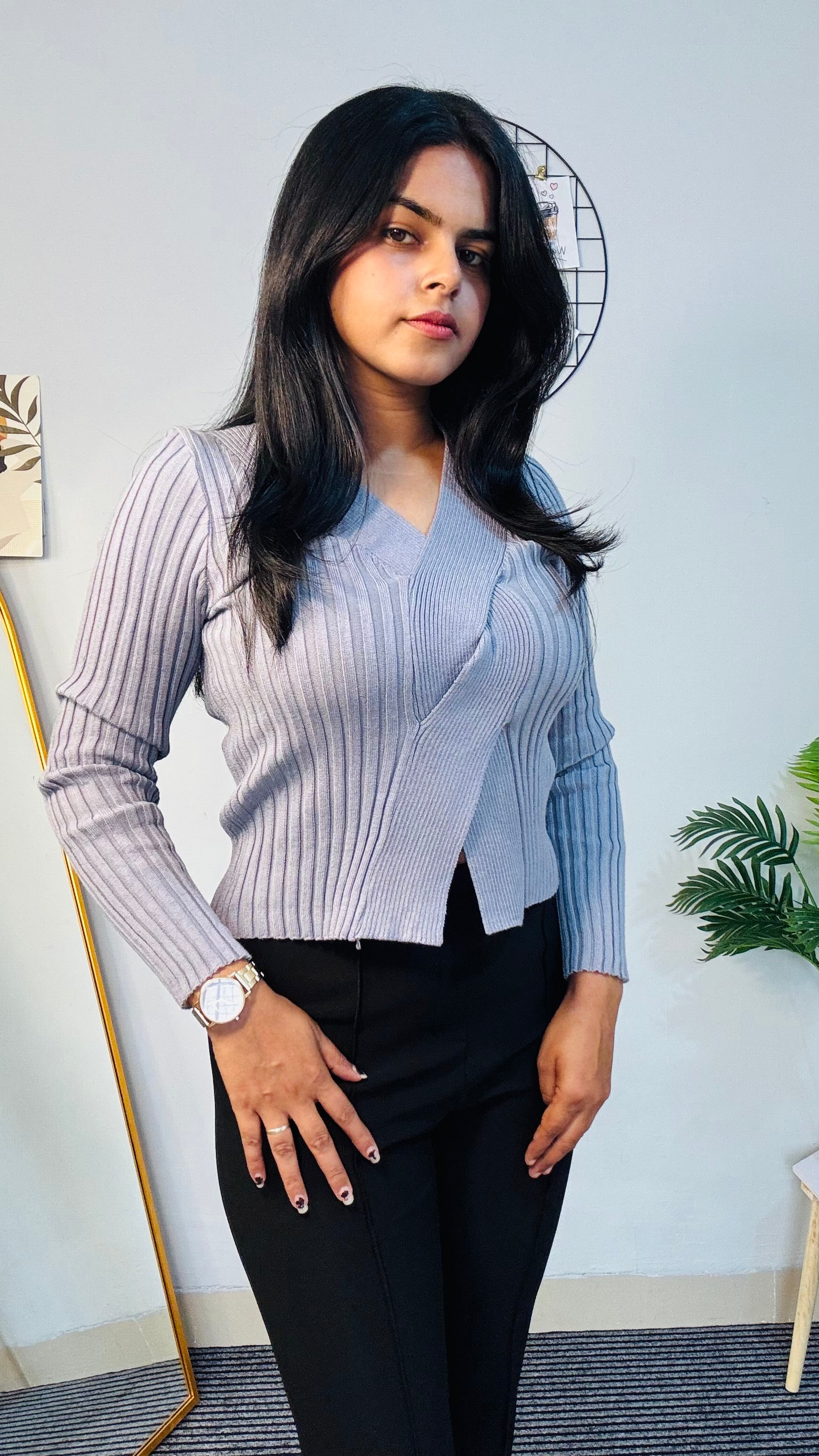 Grey Aura Knit Wrap Top