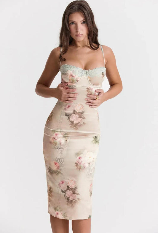 Vintage Bloom Satin Slip Dress