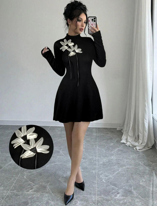 Black Midnight Bloom Knit Dress