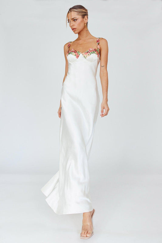 White Rosabelle Satin Floral Gown
