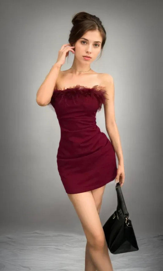 Velvet Flame Strapless Mini – Wine Red
