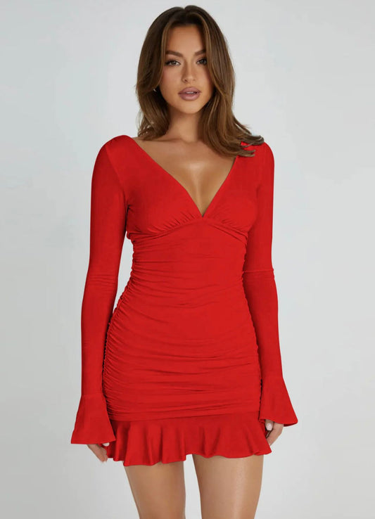 Red Scarlet Flame Ruffle Hem Mini Dress