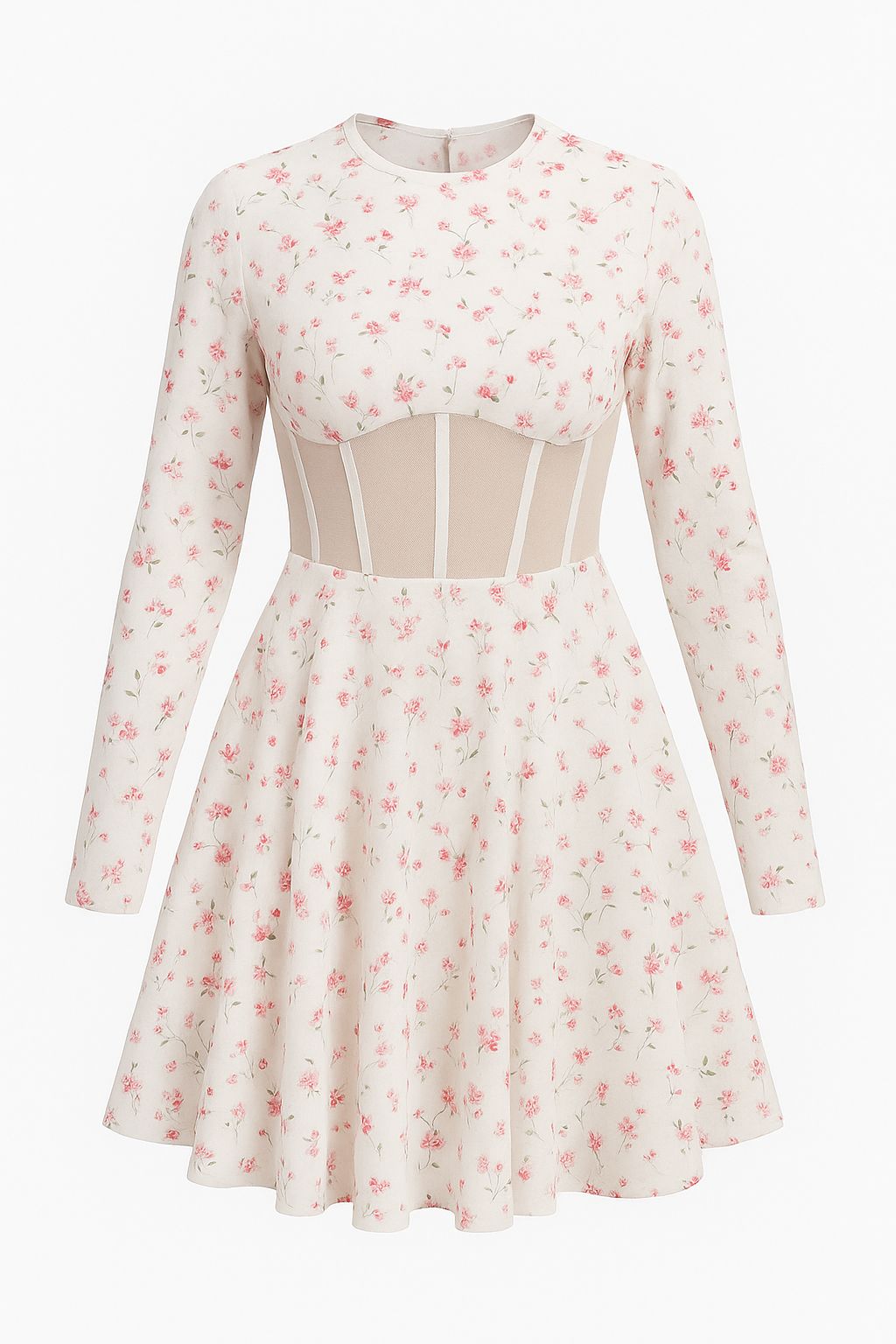 White Blush Bloom Mesh Corset Mini Dress