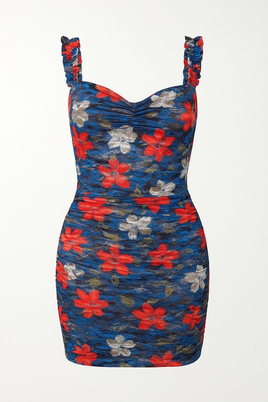 FloraRush Ruched Bodycon Mini Dress