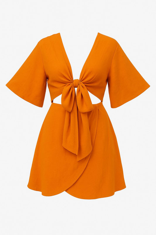 Saffron Glow Flare Sleeve Mini Dress”
