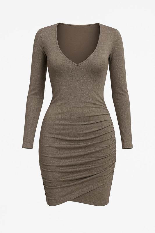 Metallic Ruched Bodycon Mini Dress