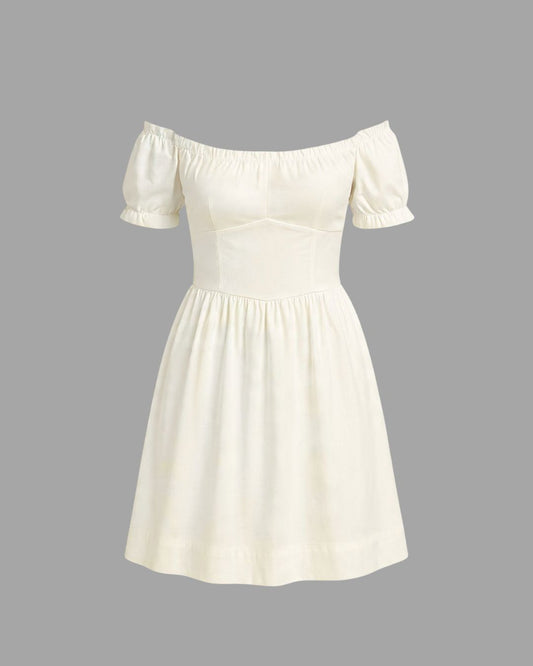 White Beige Cutout Ruched Midi Dress