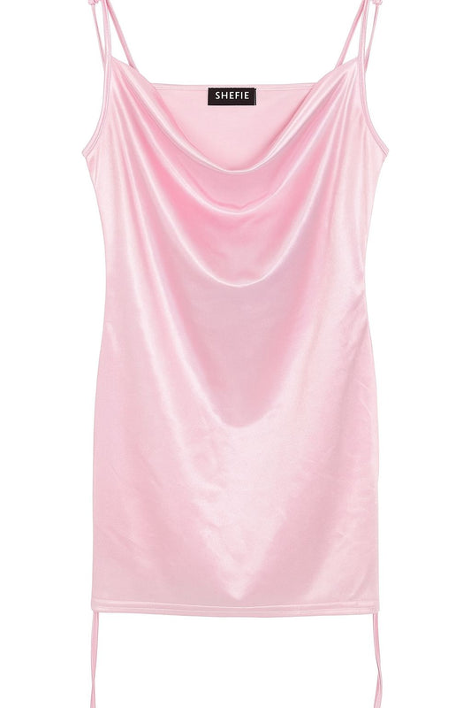 Pink Rosé Satin Cowl Slip Dress