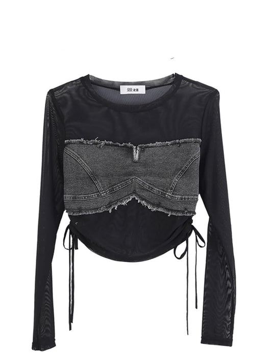 Denim Strip Full Sleeves Top