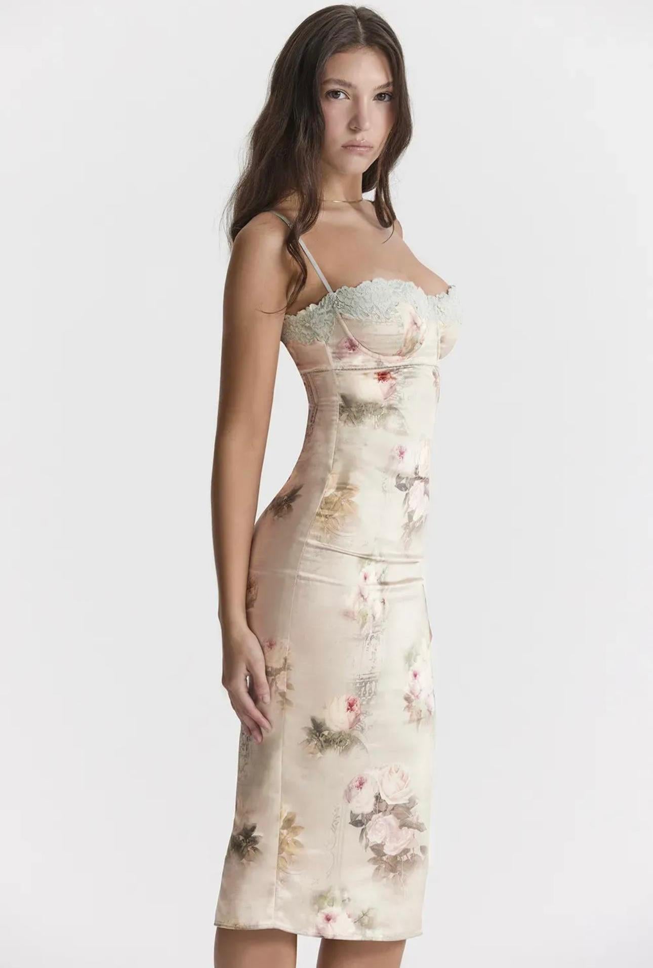 Vintage Bloom Satin Slip Dress