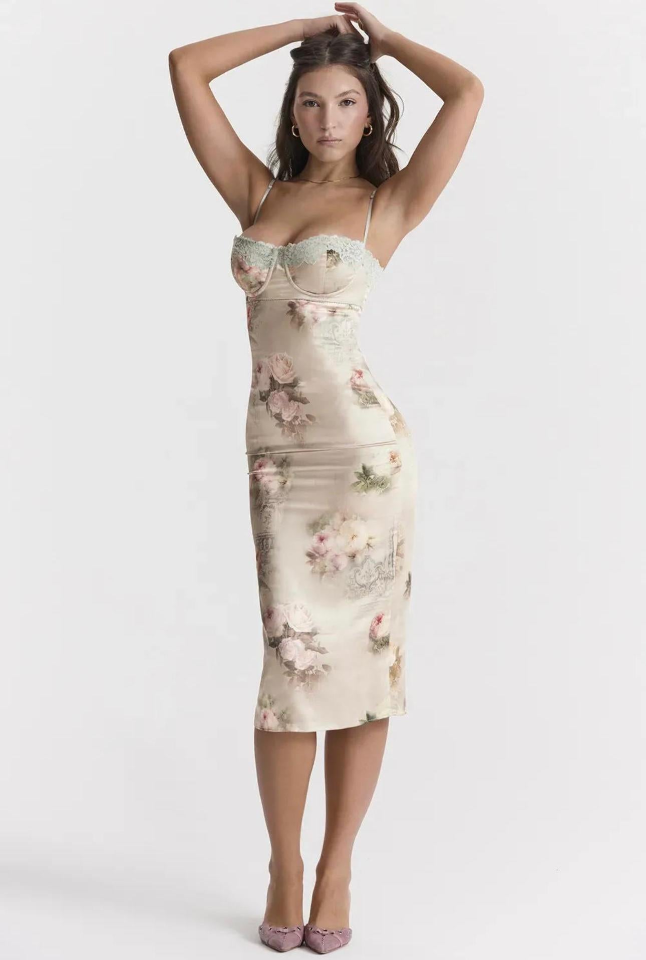 Vintage Bloom Satin Slip Dress