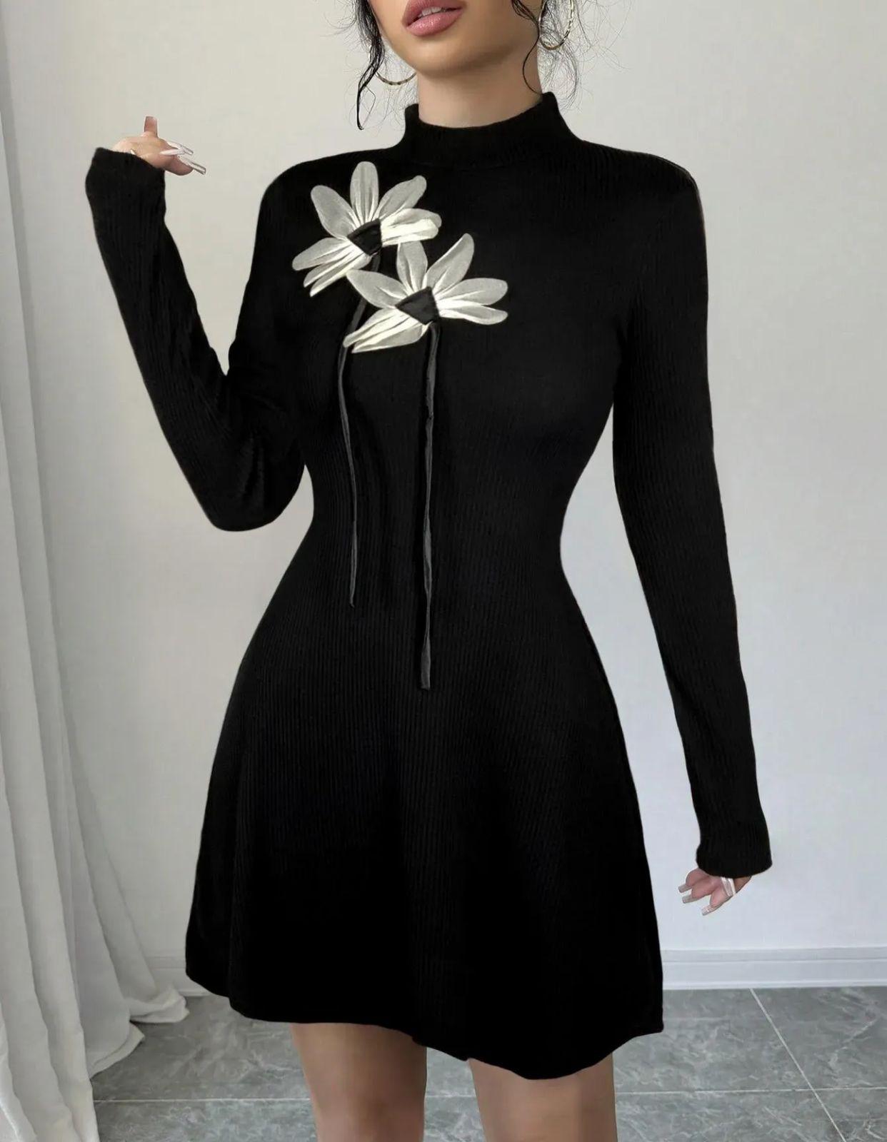 Black Midnight Bloom Knit Dress