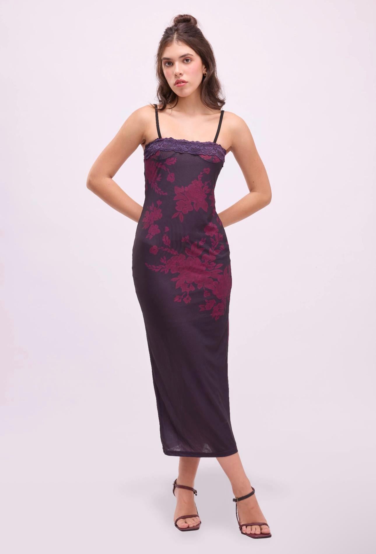 Midnight Bloom Slip Dress