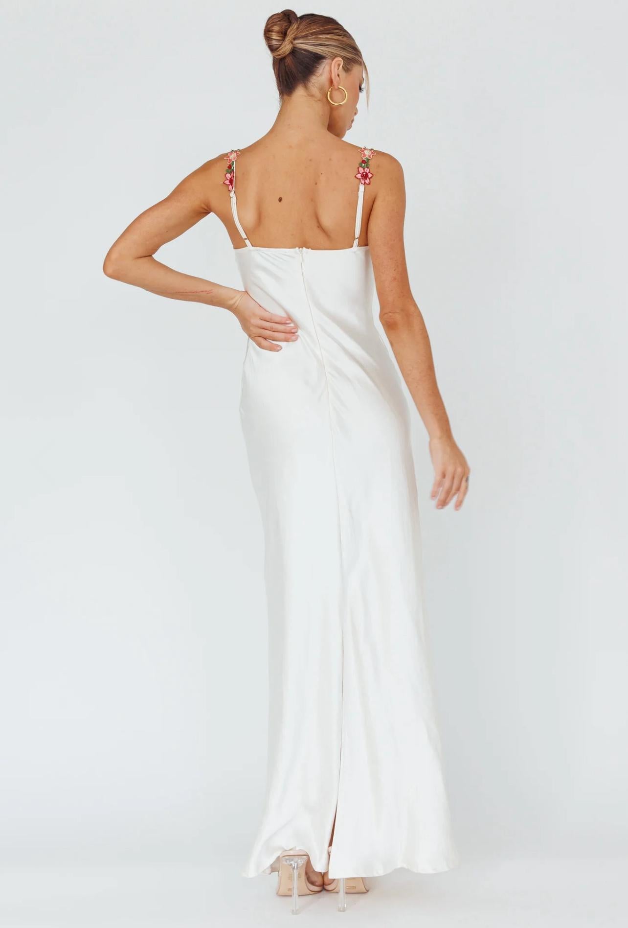 White Rosabelle Satin Floral Gown