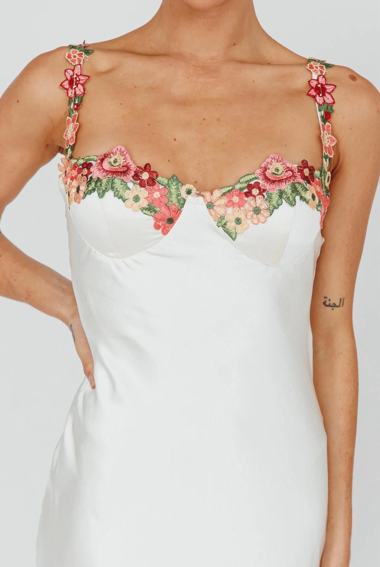 White Rosabelle Satin Floral Gown