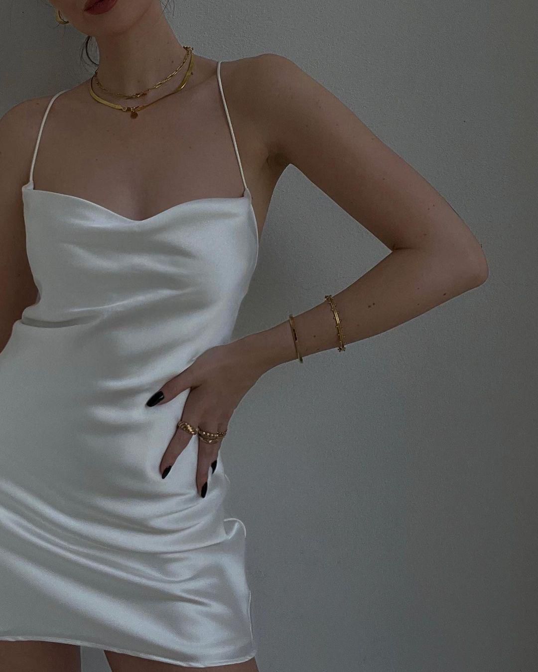 White Ivory Whisper Satin Slip Dress