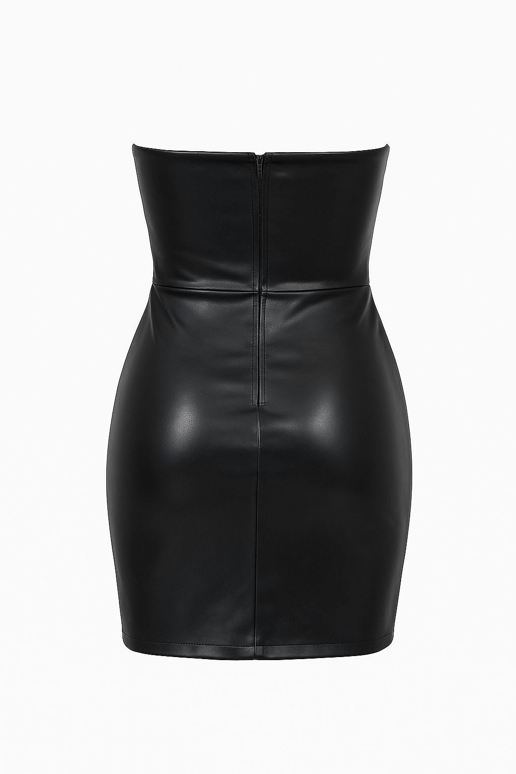 Midnight Edge Strapless Faux Leather Mini Dress
