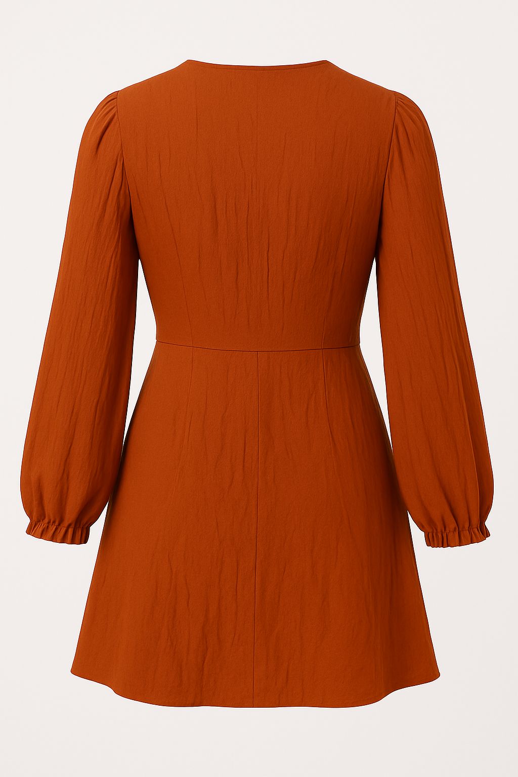 Rust Tie-Front Mini Dress with Long Sleeves