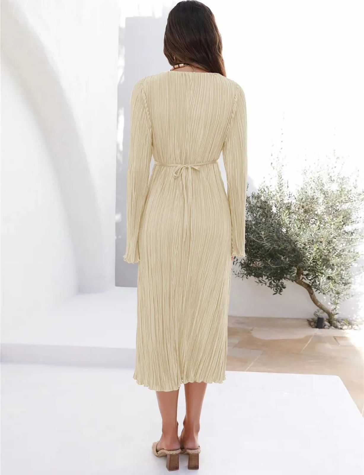 Sun-Kissed Pleated Criss-Cross Midi Dress