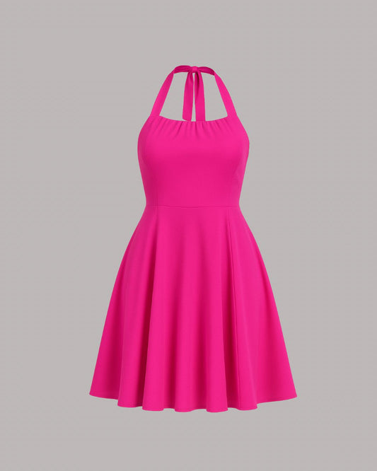 Hot Pink Halter Flare Dress