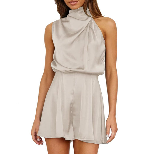 Satin Drape Halter Romper