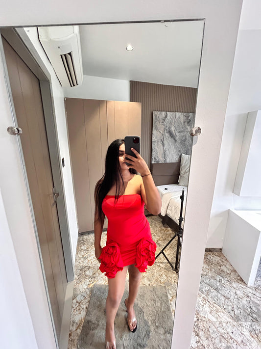 Red Scarlet Bloom Strapless Mini Dress