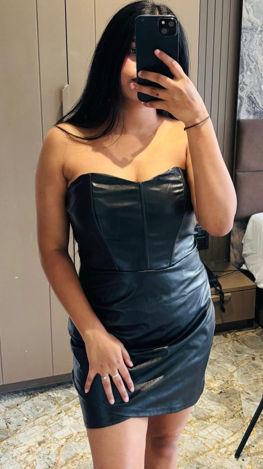 Midnight Edge Strapless Faux Leather Mini Dress