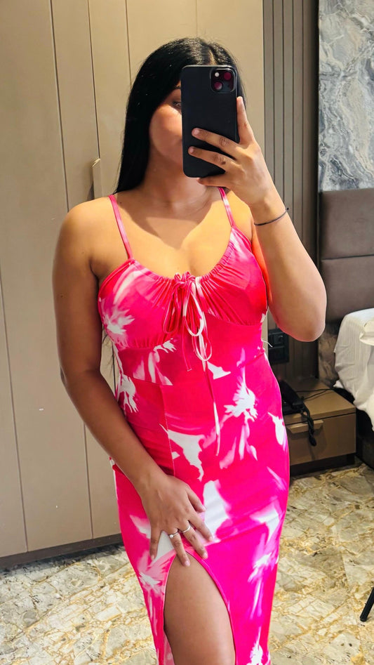 Fuchsia Bloom Tie-Dye Slit Dress